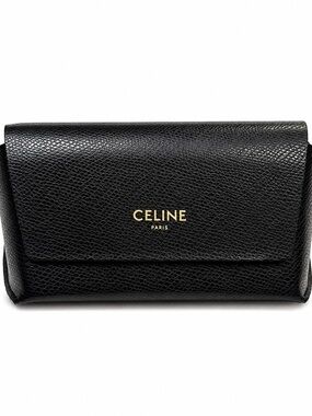 CELINE Paris Black Textured Eyeglass Sunglasses Folding Case Gold Logo.